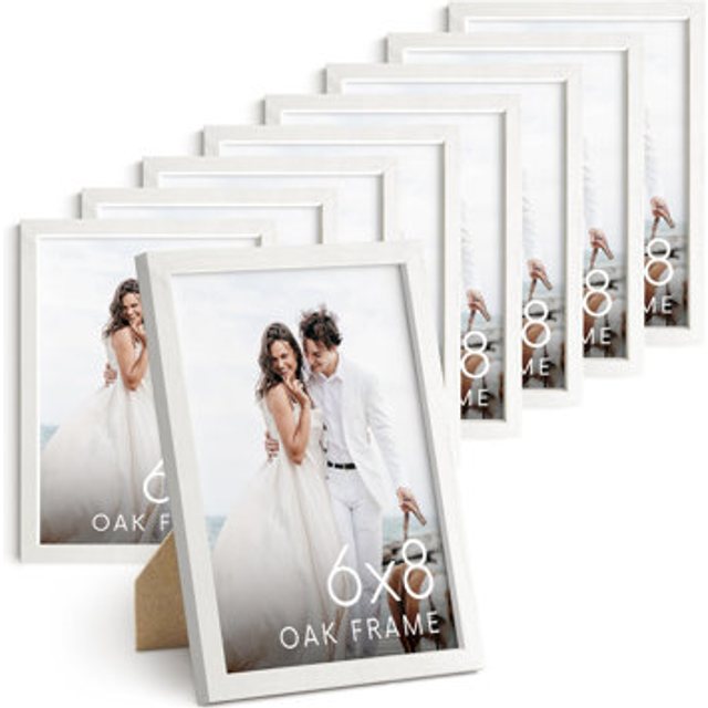 HAUS AND HUES 6x8 White Oak Wooden Picture Frame - Set of 9 6x8 Poster Frame - Premium Oak  Vertical Hang  Shatterproof Plexiglass - Ideal for Home  R