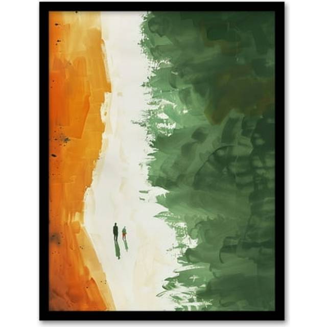 Abstract Coastal Beach Walk Aerial View Artwork Framed Art Print - Green - A4