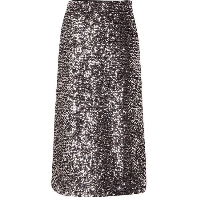 Pieces Pcserena Sequin Hw Midi Skirt Black Detail:silver Detail M