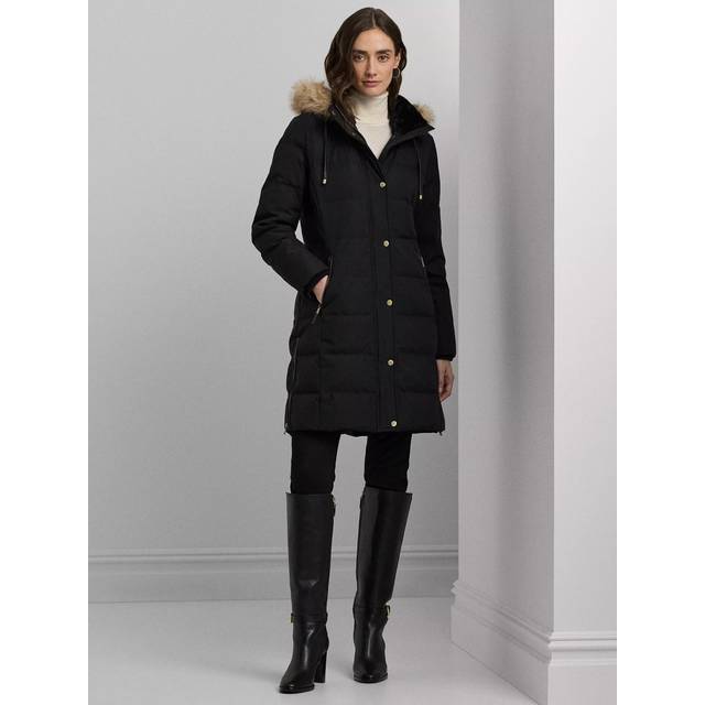 Lauren by Ralph Lauren Faux-Fur Hooded Down Coat - Black