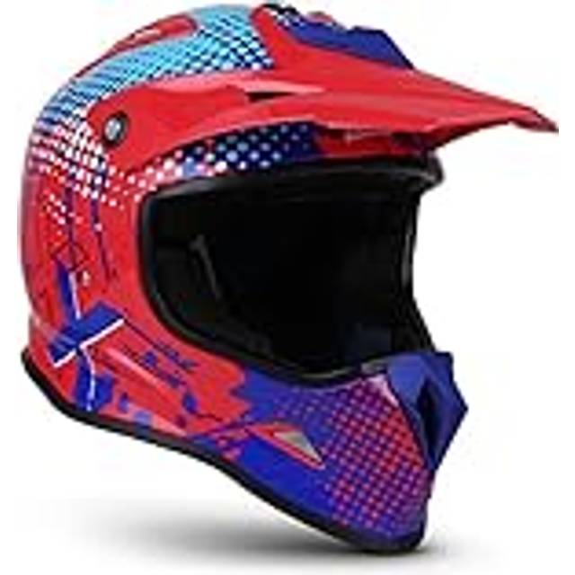 Soxon® SKC-33 "Fusion Red Blue" – barn crosshjälm – motorcykelhjälm MX-crosshjälm MTB BMX cross-bike downhill off-road enduro-hjälm – ECE 22,05 snabbkoppling smal skalväska S (53–54 cm)