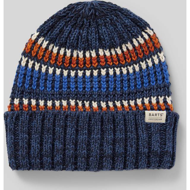 Men's Barts Mens Travvis Jaquard Knitted Cuffed Beanie - Navy - Size: ONE size