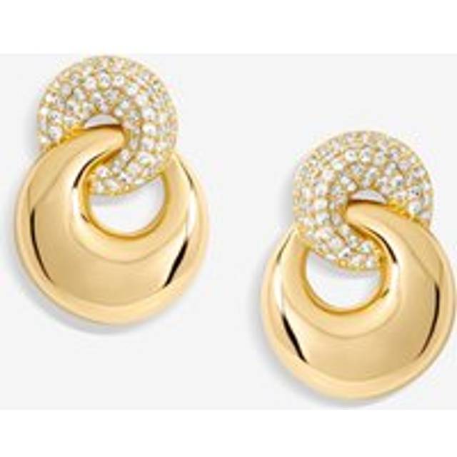 Jon Richard Jon Richard Gold Plated Polished And Pave Circle Drop Earrings