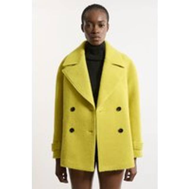 Petite Textured Wool Blend Pea Coat - Green