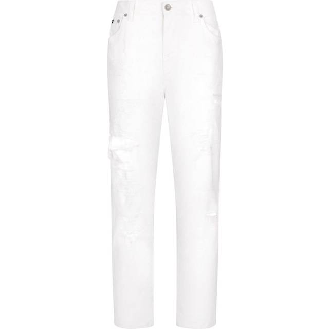Dolce & Gabbana - distressed-finish straight jeans - women - Elastane/Cotton - 36 - White