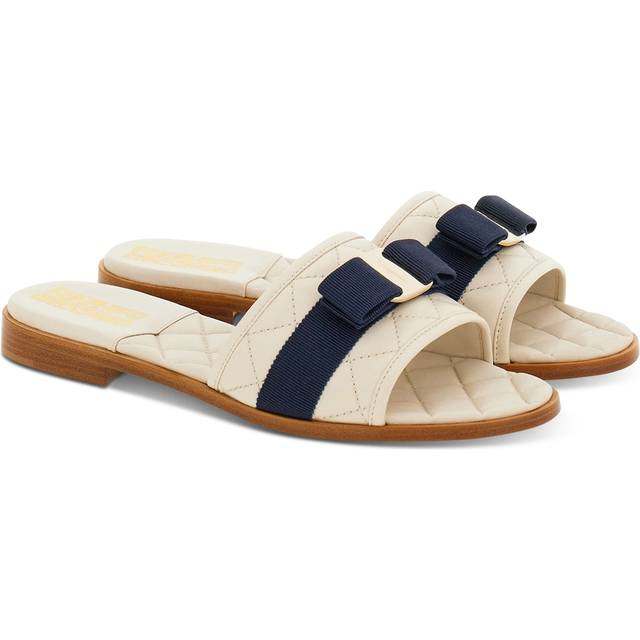 Ferragamo Women Quilted slide with Vara bow White Size 5