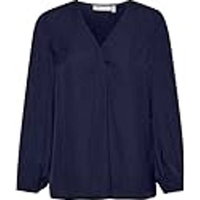 InWear, Blouses, female, Blue, 3XL, Marine Blue V-Neck Blouse with Long Sleeves