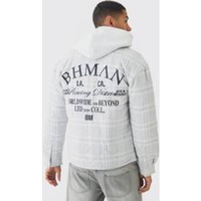 Mens Ecru Zip Through Checked Quilted Overshirt