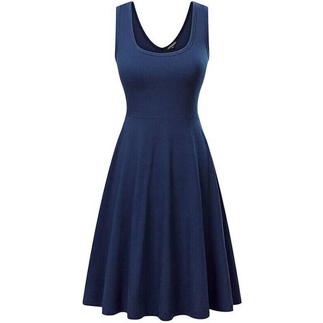 (Dark Blue, Tag Size 3XL=UK Size 16) Womens Sleeveless Solid Vest Swing Dress Ladies Casual Slim Fit Beach Sundress