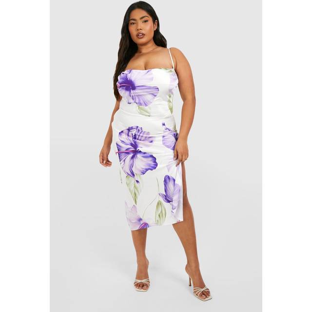 Womens Plus Printed Midi Slip Dress - Purple - 28, Purple