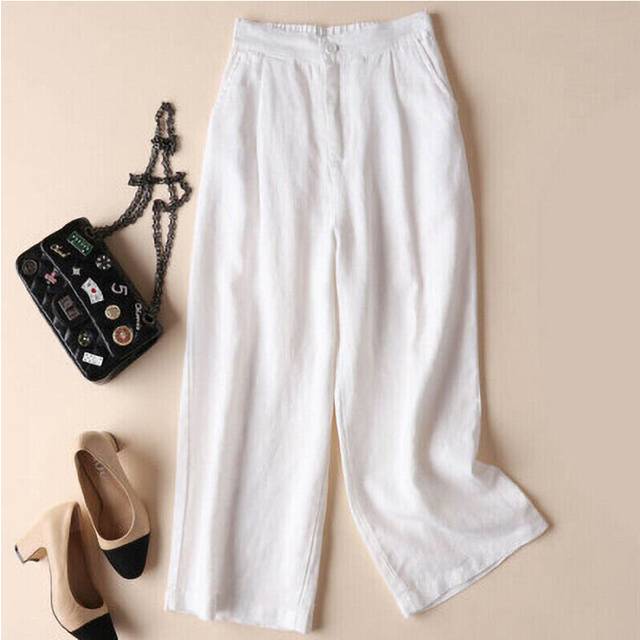 (White, Tag Size S=UK Size 6) Women Palazzo Pant Wide Leg Cropped Pants Ladies Lounge High Waist Daily Wear