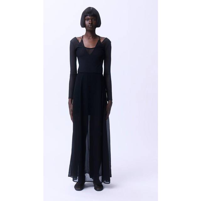 Sheer Viscose Georgette Woven Maxi Skirt - Black