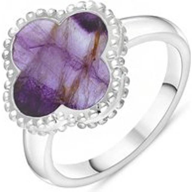 Sterling Silver Blue John Bloom Four Leaf Clover Ball Edge Ring - N