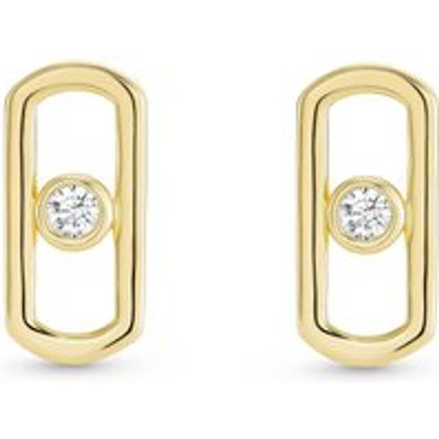 Yellow Gold Plated Cubic Zirconia Glide Stud Earrings - Silver/Gold Plated