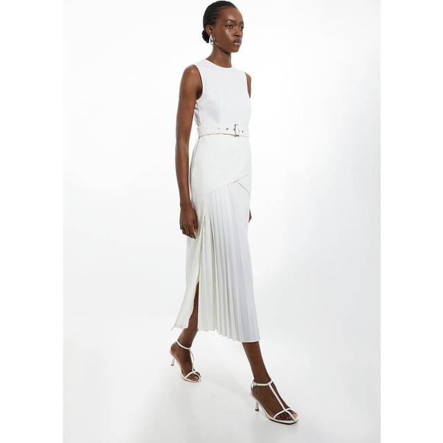 Ponte And Georgette Jersey Pleated Maxi Dress - Ivory