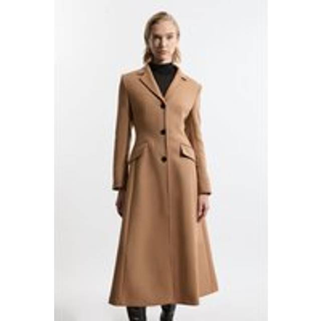 Premium Italian Manteco Wool Full Skirted Tailored Midaxi Coat - Camel