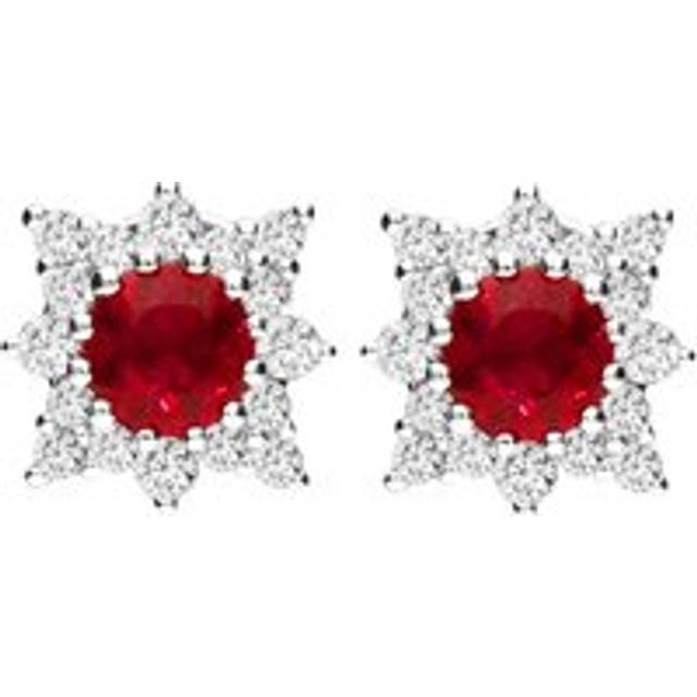 18ct White Gold 0.54ct Ruby 0.24ct Diamond Star Stud Earrings - White Gold