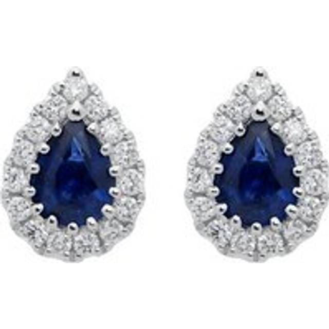 18ct White Gold 0.54ct Sapphire Diamond Pear Cut Stud Earrings - White Gold