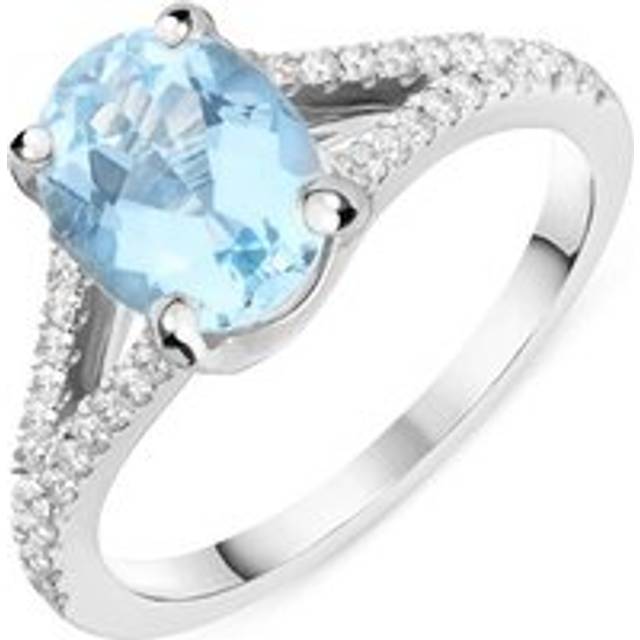 18ct White Gold 1.73ct Aquamarine and Diamond Oval Cut Ring