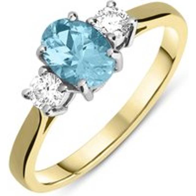 18ct Yellow Gold 0.83ct Aquamarine and Diamond Three Stone Ring - Option1 Value Yellow Gold