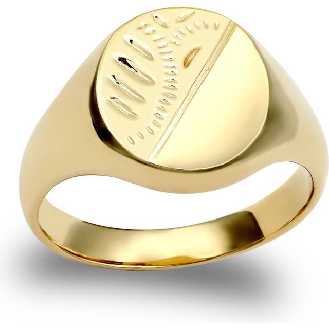 (X) Jewelco London Men's Solid 9ct Yellow Gold Diamond Cut Oval Signet Ring