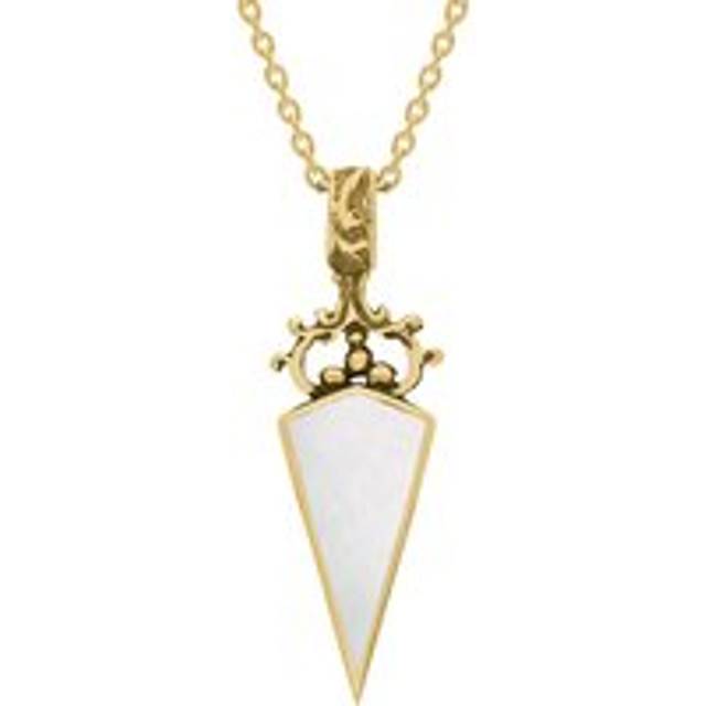 9ct Yellow Gold Whitby Jet Mother Of Pearl Double Sided Dagger Fob Necklace - Yellow Gold