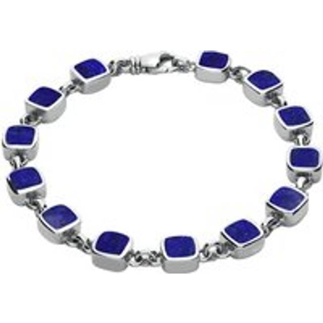 Sterling Silver Lapis Lazuli Square Cushion Bracelet - Silver