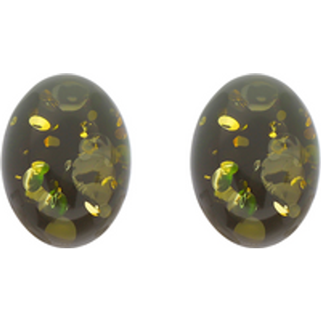 Sterling Silver Green Amber Small Pebble Stud Earrings - Silver