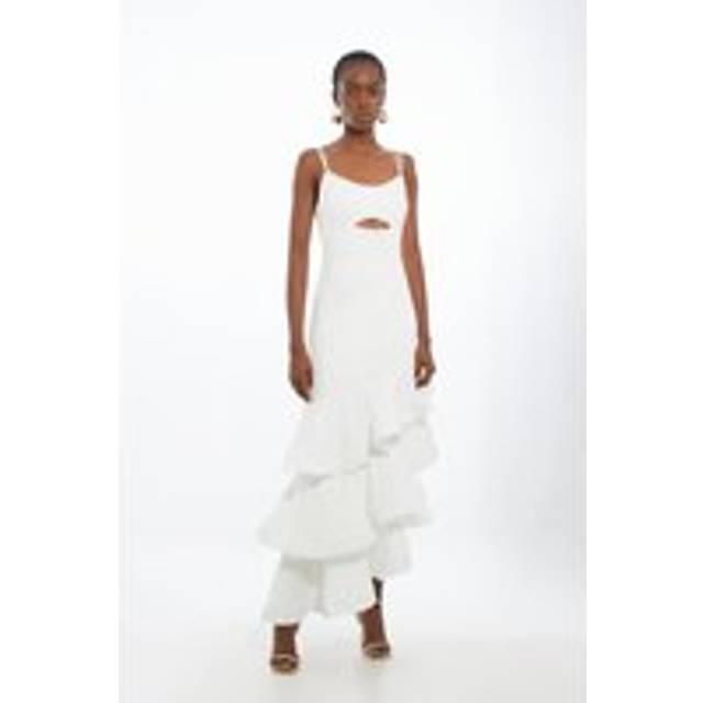 Cotton Ponte Jersey Ruffle Hem Maxi Dress - White