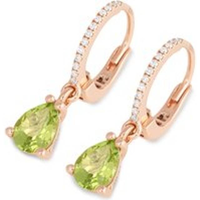 Ponte Vecchio Iris 18ct Rose Gold Peridot Diamond Hoop Drop Earrings