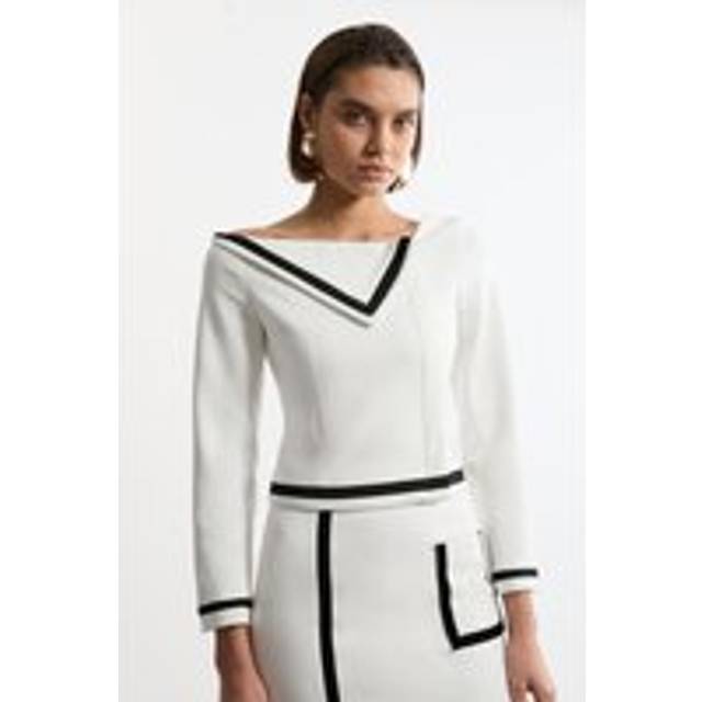 Compact Stretch Contrast Tipped Asymmetric Jacket - Ivory