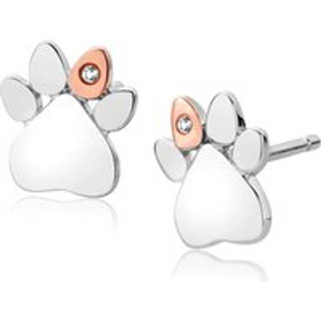 Clogau Paw Prints on My Heart Sterling Silver Diamond Stud Earrings