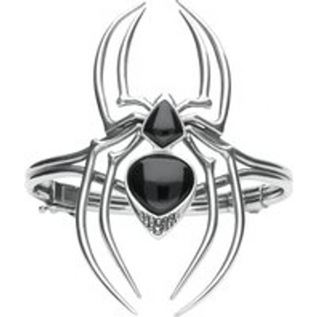 Sterling Silver Whitby Jet & Marcasite Gothic Spider Bangle - Silver