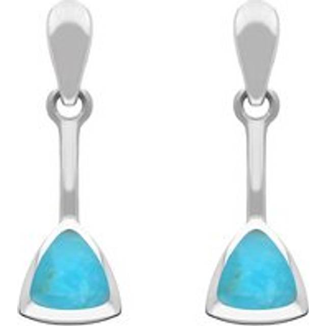 Sterling Silver Turquoise Curved Triangle Drop Earrings - Silver