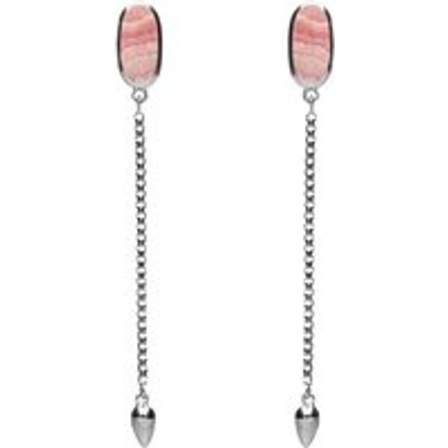 Sterling Silver Rhodochrosite Lineaire Long Drop Stud Earrings