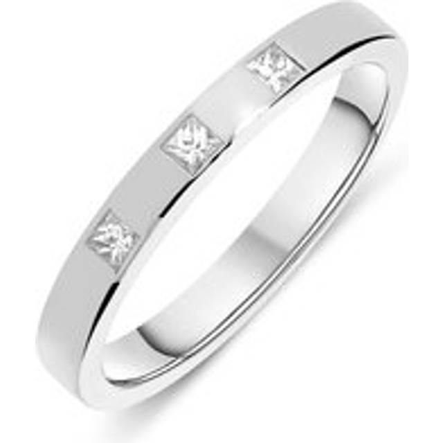 Platinum 0.12ct Diamond Three Stone Princess Cut Half Eternity Ring - O