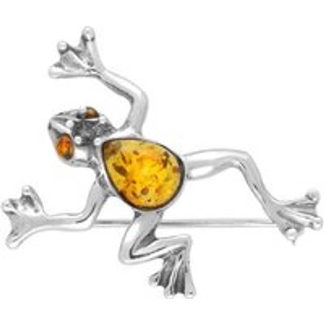 Sterling Silver Amber Frog Prince Brooch - Option1 Value Silver