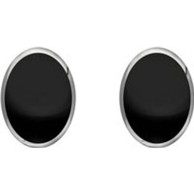 Sterling Silver Whitby Jet 8mm x 6mm Classic Medium Oval Stud Earrings