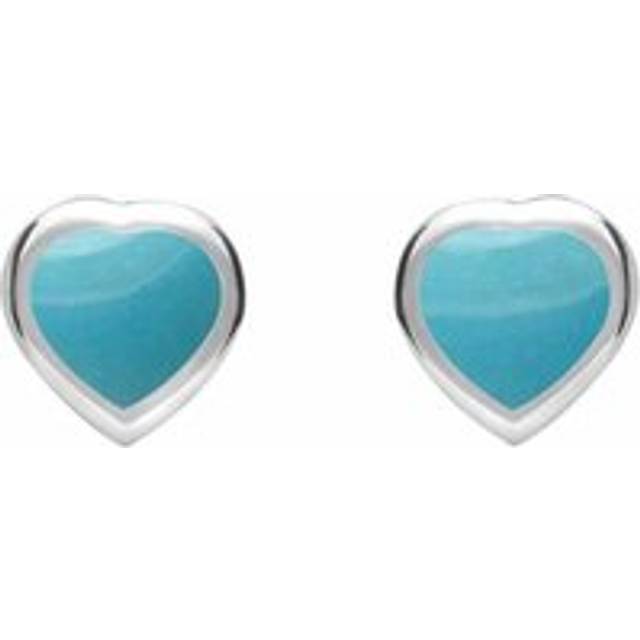 Sterling Silver Turquoise Small Framed Heart Stud Earrings - Silver