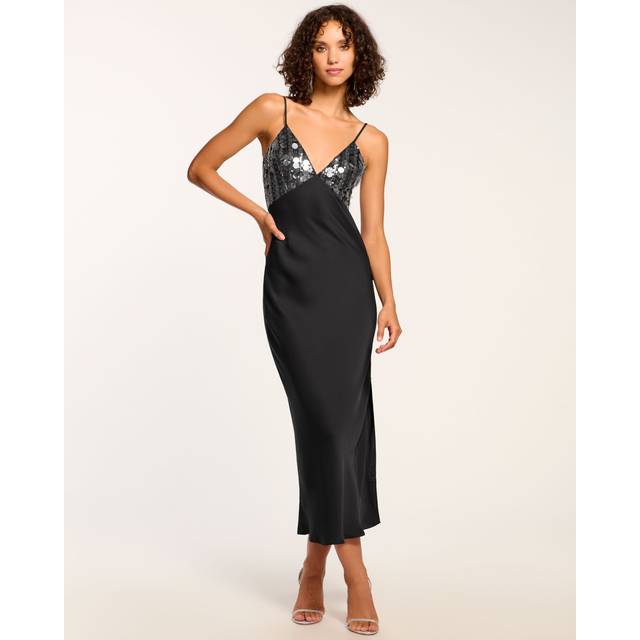 Nadiene Embellished Slip Midi Dress in Black - BLACK - 00