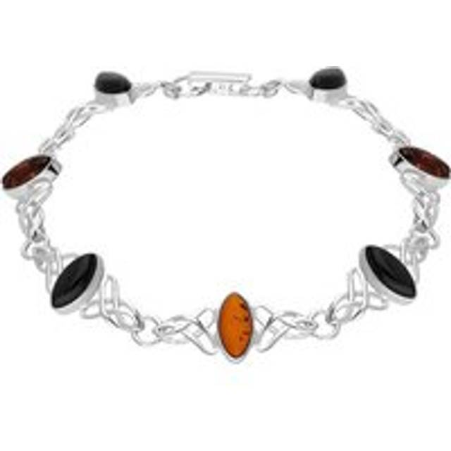 Sterling Silver Whitby Jet Amber Marquise Shaped Celtic Bracelet