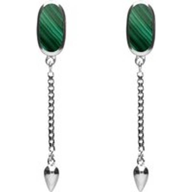 Sterling Silver Malachite Lineaire Medium Drop Stud Earrings