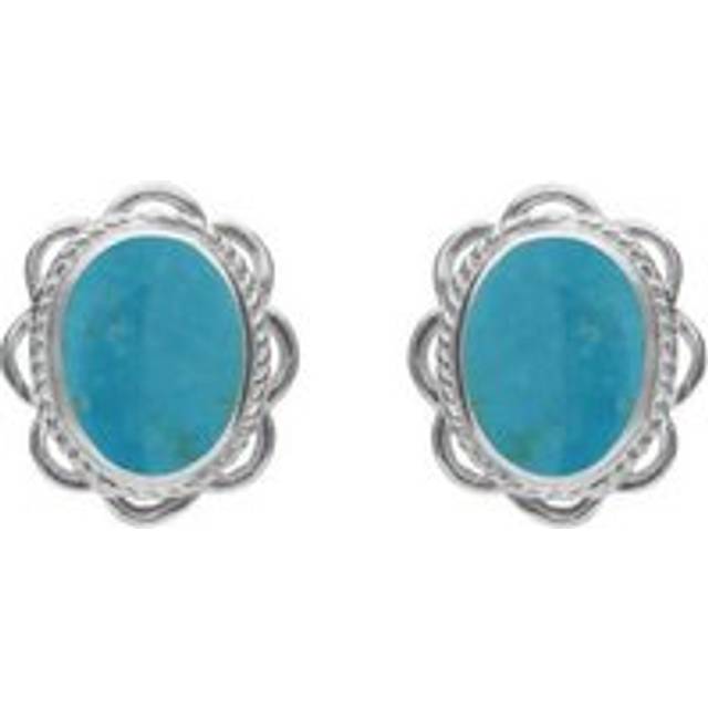 Sterling Silver Turquoise Rope Frill Edge Oval Stud Earrings - Option1 Value Silver