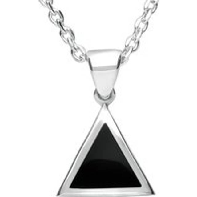 Sterling Silver Whitby Jet Flat Triangle Necklace - Silver