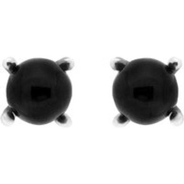Sterling Silver Whitby Jet Bead Claw Set Stud Earrings - Silver