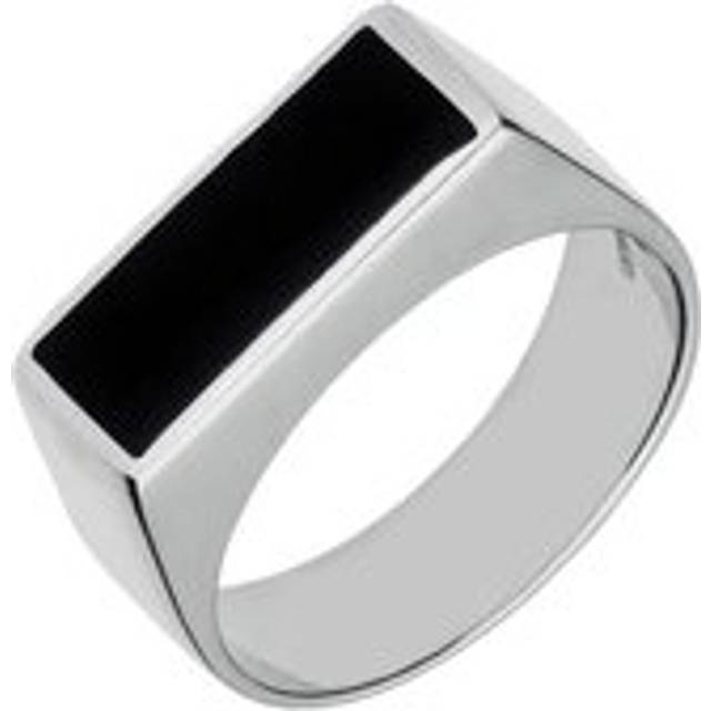 Sterling Silver Whitby Jet Oblong Flat Top Signet Ring - Silver