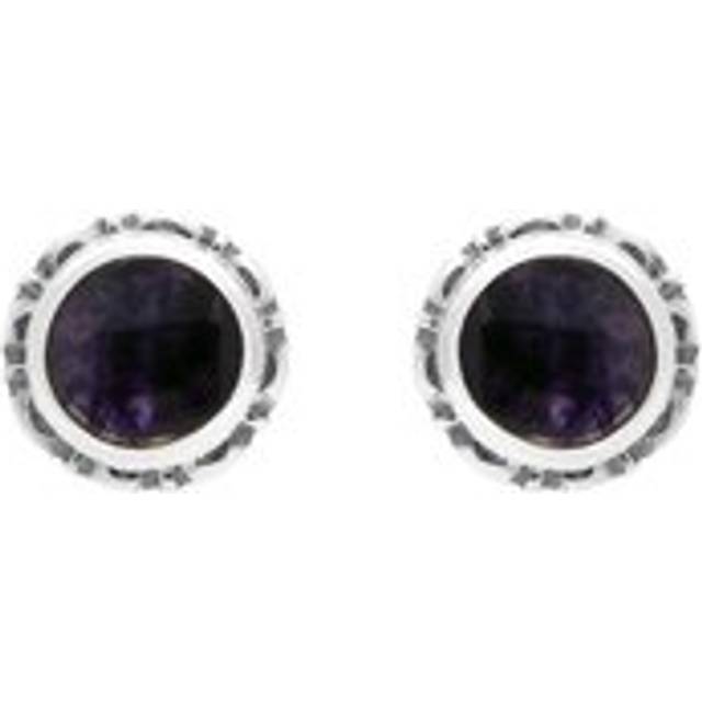 Sterling Silver Blue John Round Bead Edge Stud Earrings - Silver