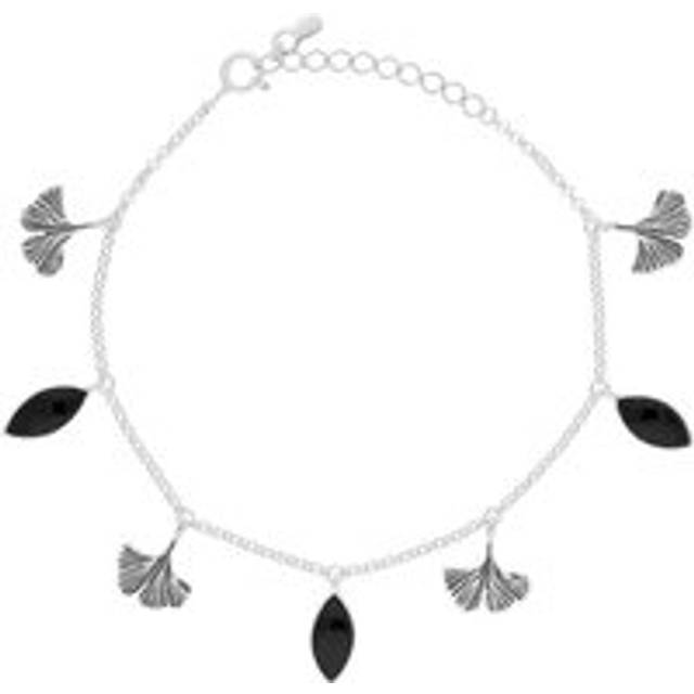 Sterling Silver Whitby Jet Petal Charm Bracelet - Silver