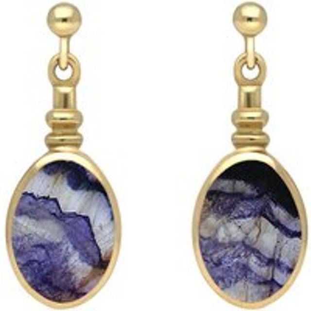 9ct Yellow Gold Blue John Oval Bottletop Drop Earrings - Yellow Gold