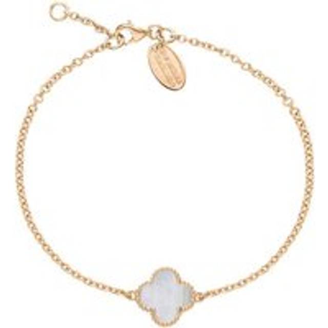 9ct Rose Gold White Mother of Pearl Bloom Four Leaf Clover Ball Edge Chain Bracelet